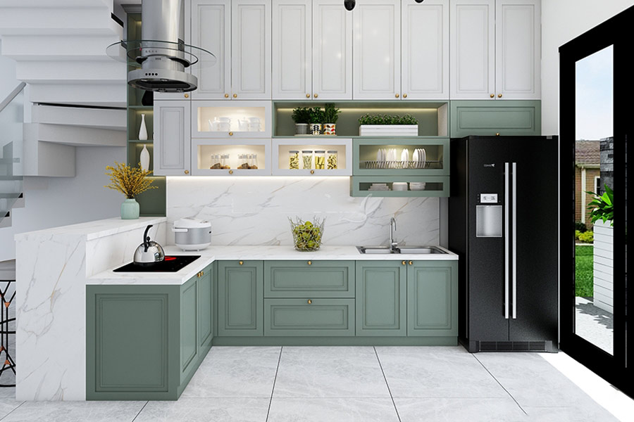 Tủ bếp thiết kế theo phong cách tân cổ điển cho nhà chung cư