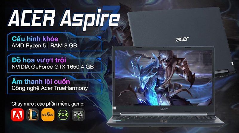 Laptop gaming cũ giá rẻ dưới 15 triệu – Acer Gaming Aspire 7 A715-42G-R4XX