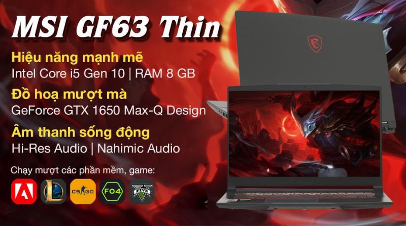 Laptop MSI Gaming GF63 Thin 10SC i5 - Laptop gaming cũ giá rẻ dưới 20 triệu